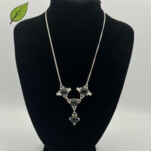 Ornate 925 Sterling Silver Necklace – Black Stone Statement Piece